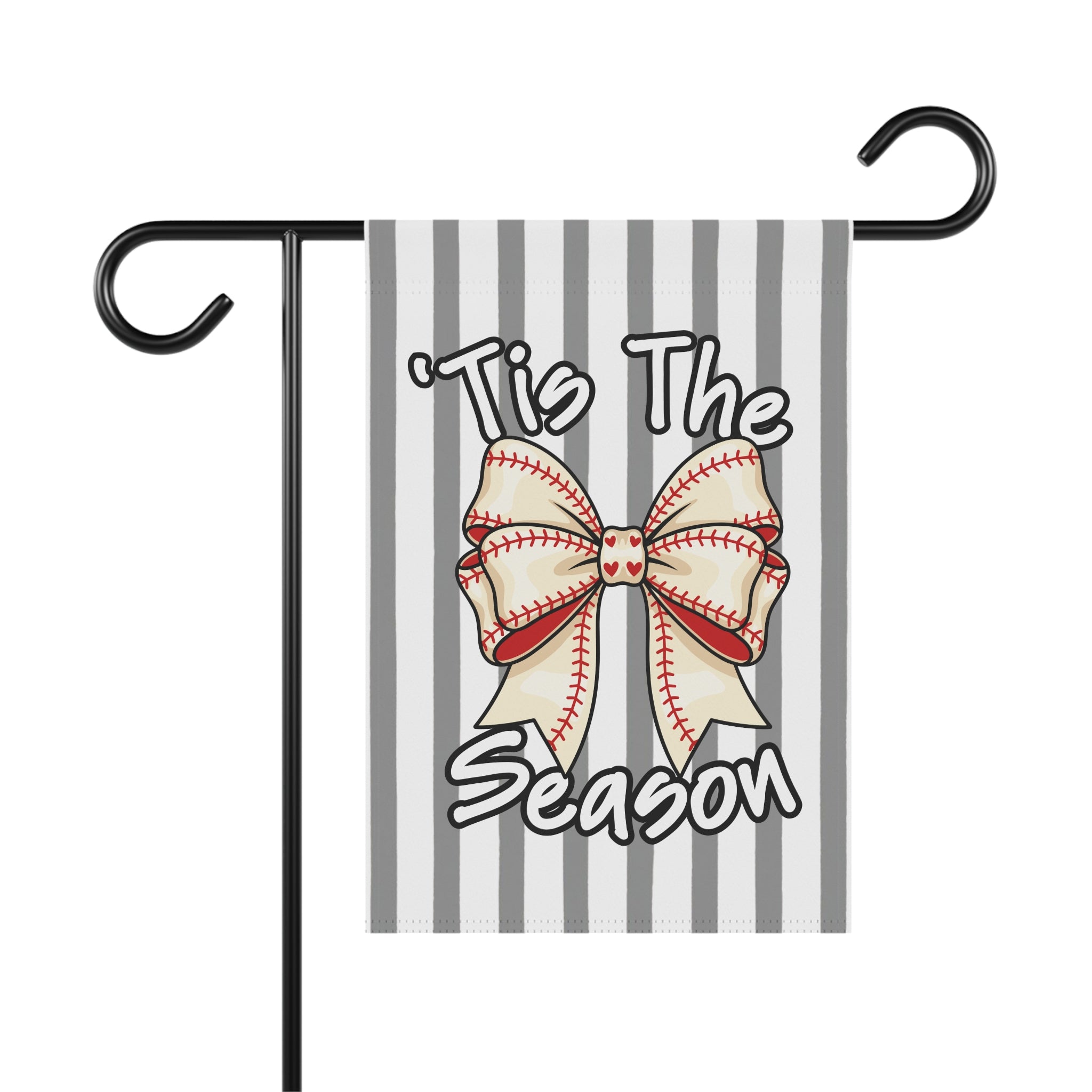 Baseball Bow Garden Flag – "'Tis The Season" Striped House Banner