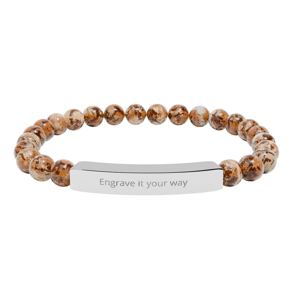 Engravable Natural Stone Bar Bracelet – Stretch Beaded Personalized Jewelry