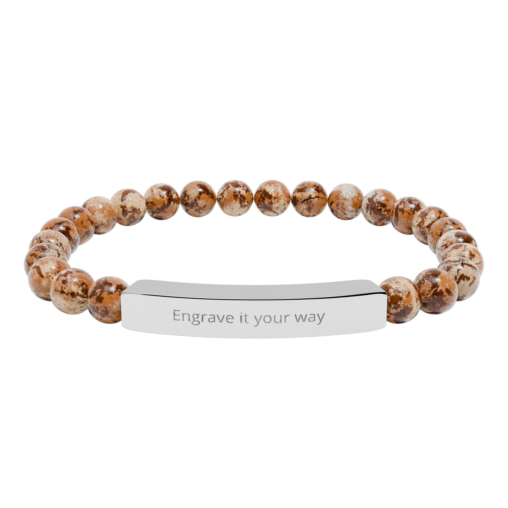 Engravable Natural Stone Bar Bracelet – Stretch Beaded Personalized Jewelry
