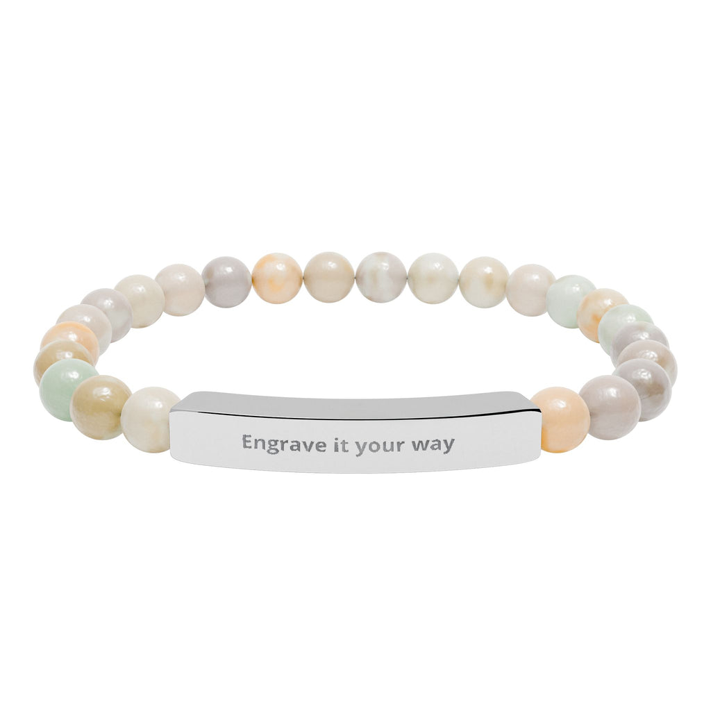 Engravable Natural Stone Bar Bracelet – Stretch Beaded Personalized Jewelry