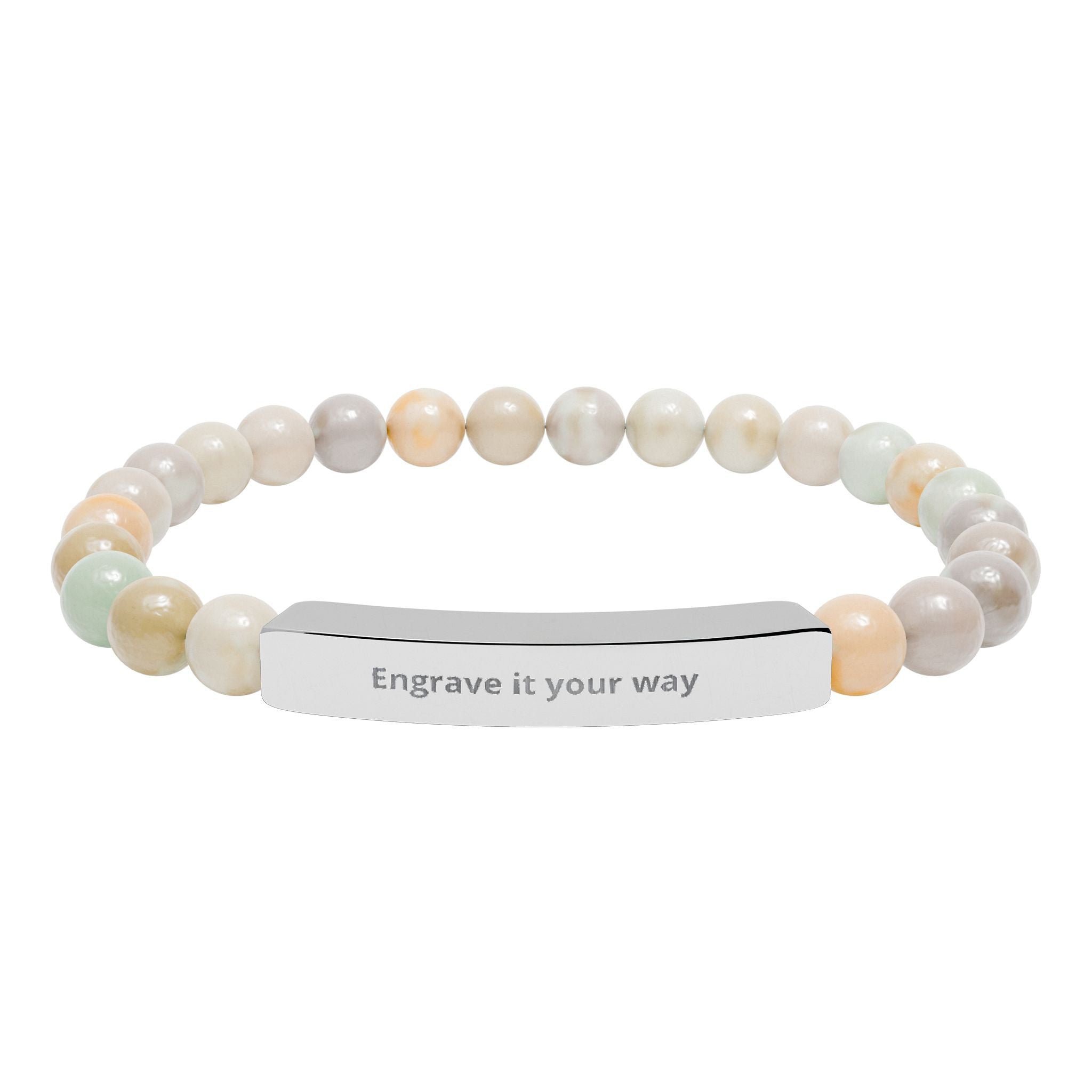 Engravable Natural Stone Bar Bracelet – Stretch Beaded Personalized Jewelry