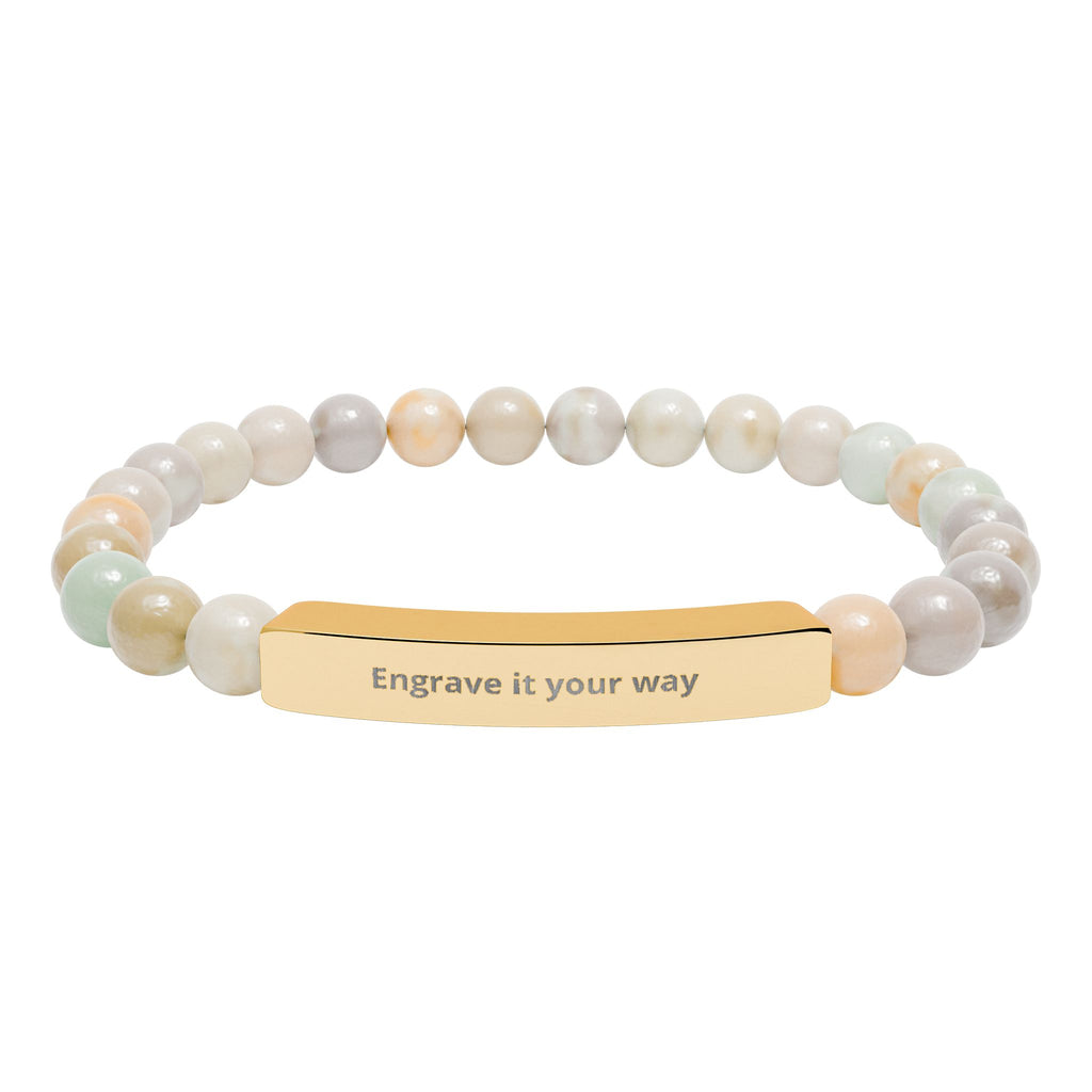 Engravable Natural Stone Bar Bracelet – Stretch Beaded Personalized Jewelry