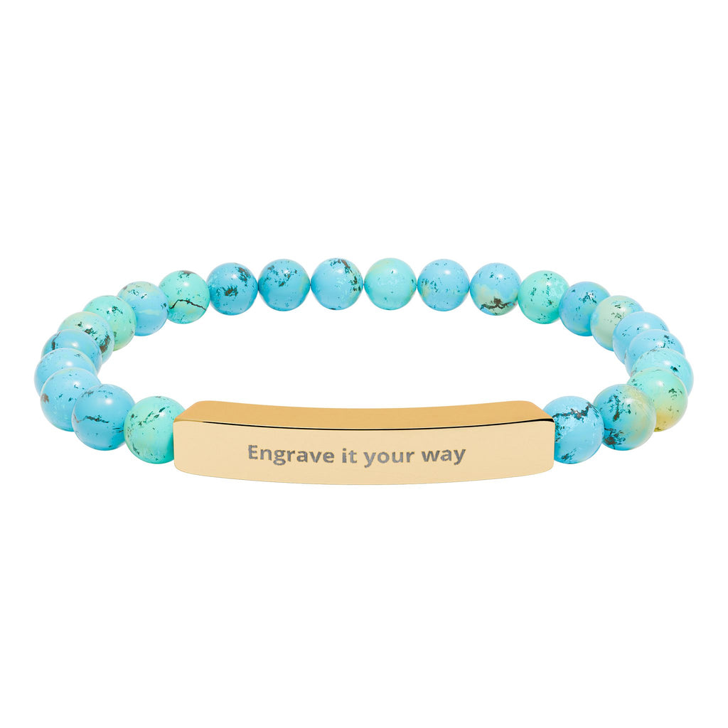 Engravable Natural Stone Bar Bracelet – Stretch Beaded Personalized Jewelry