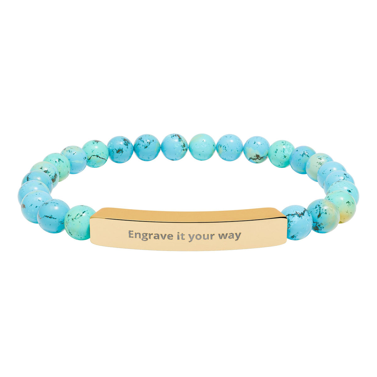 Engravable Natural Stone Bar Bracelet – Stretch Beaded Personalized Jewelry