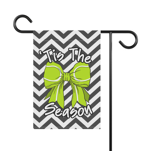 'Tis The Season Garden Flag — Chevron Green Bow Outdoor Banner