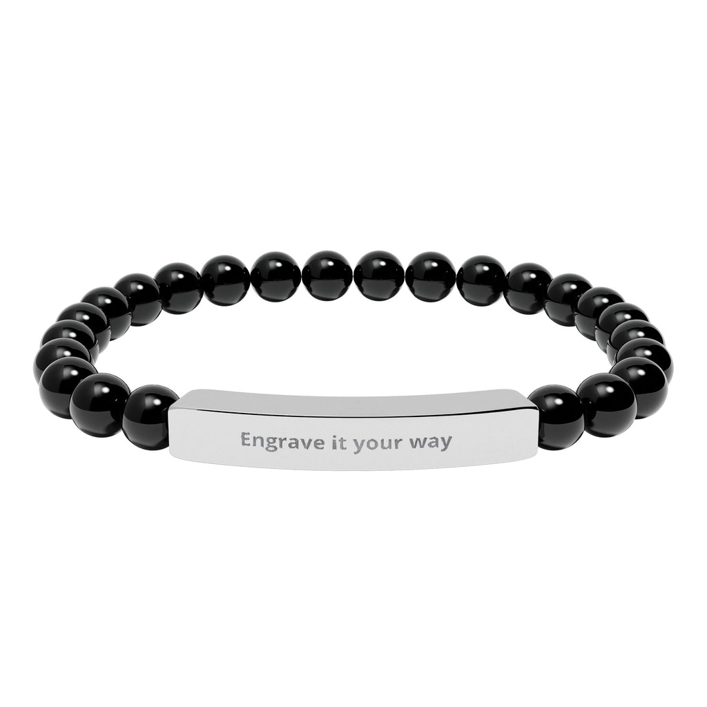 Engravable Natural Stone Bar Bracelet – Stretch Beaded Personalized Jewelry