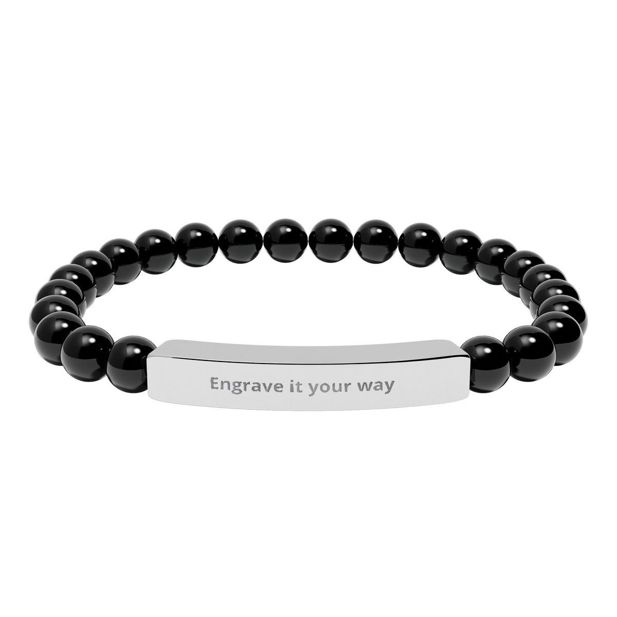 Engravable Natural Stone Bar Bracelet – Stretch Beaded Personalized Jewelry