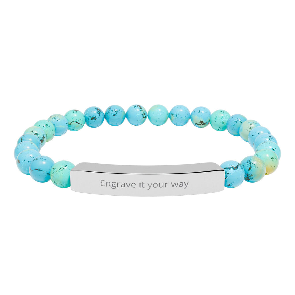 Engravable Natural Stone Bar Bracelet – Stretch Beaded Personalized Jewelry