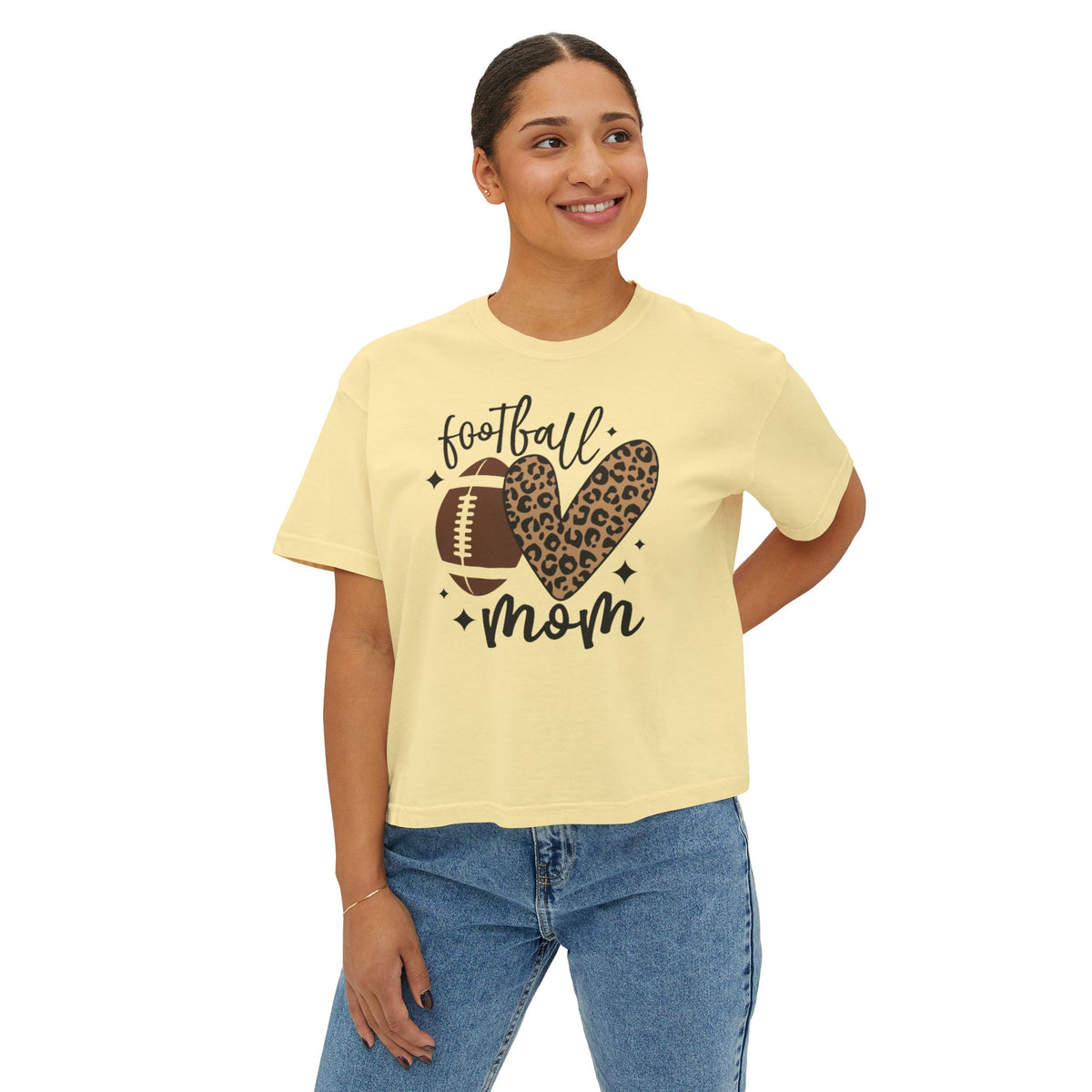 Football Mom Boxy Tee, Stylish Tee for Sports Moms, Cute Graphic T-Shirt, Perfect for Game Day, Gift for Mother's Day