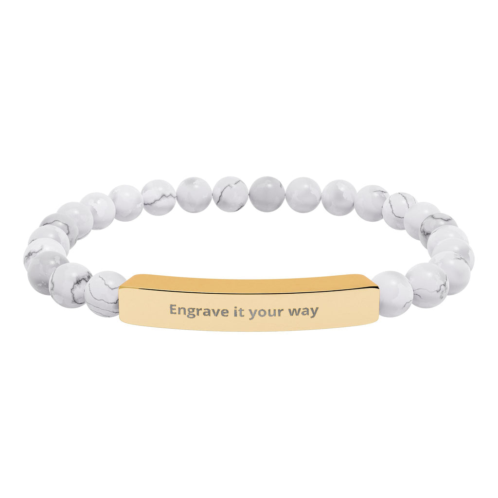 Engravable Natural Stone Bar Bracelet – Stretch Beaded Personalized Jewelry