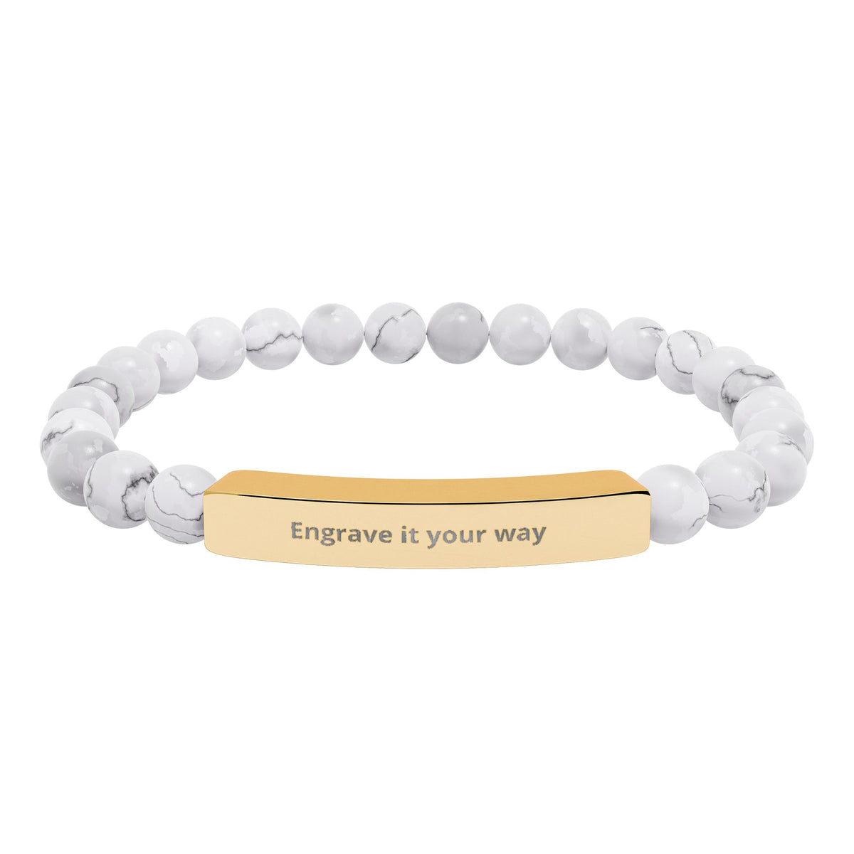 Engravable Natural Stone Bar Bracelet – Stretch Beaded Personalized Jewelry