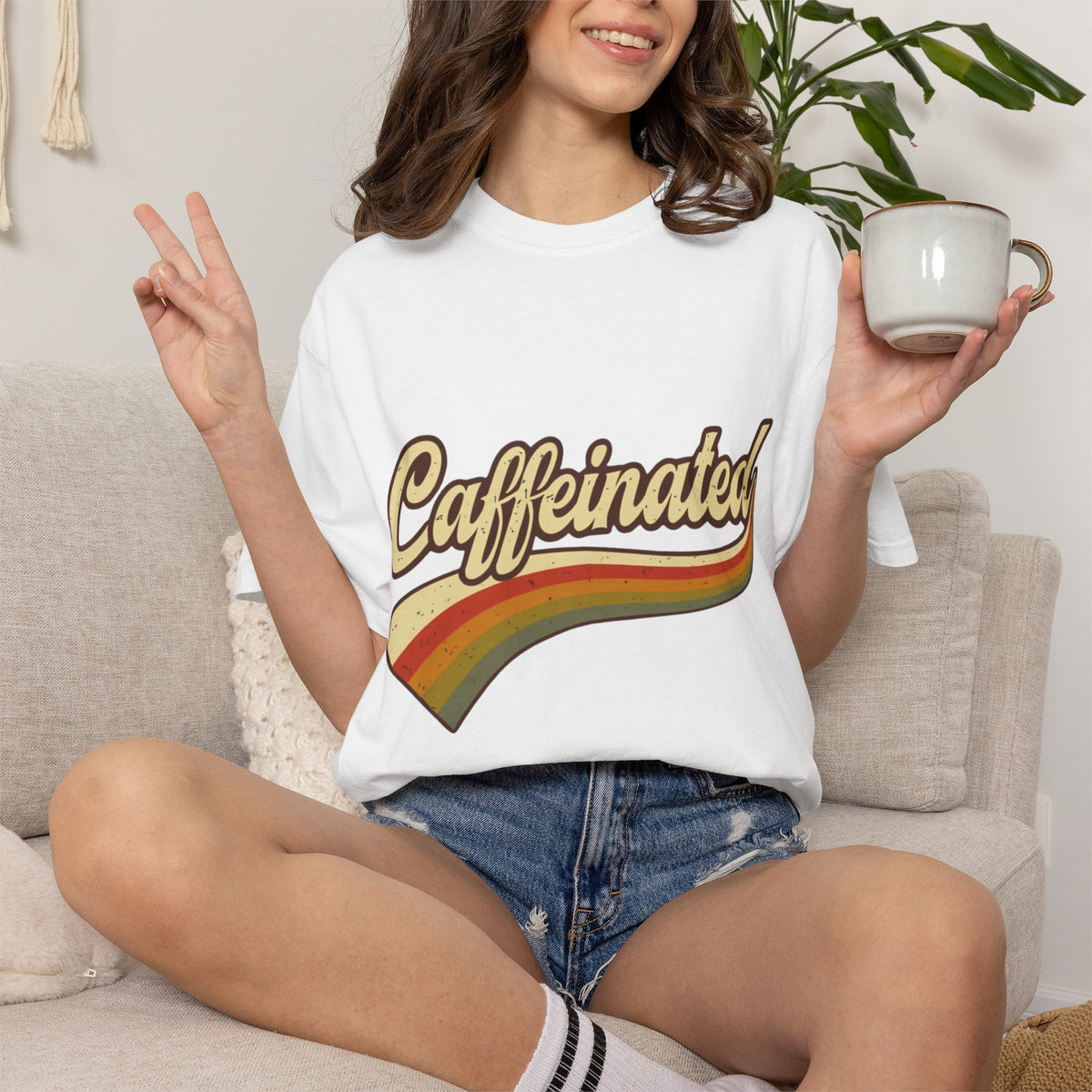 Caffeinated Retro Rainbow T-Shirt