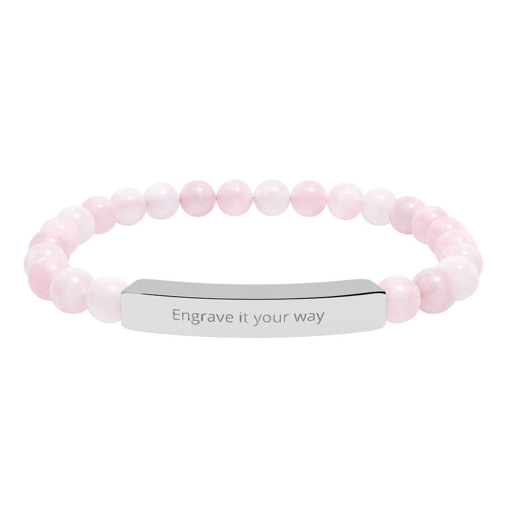 Engravable Natural Stone Bar Bracelet – Stretch Beaded Personalized Jewelry