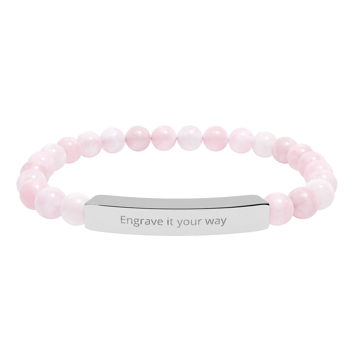 Engravable Natural Stone Bar Bracelet – Stretch Beaded Personalized Jewelry