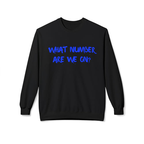 Crewneck Sweatshirt — "What Number Are We On?" Casual Graphic Pullover