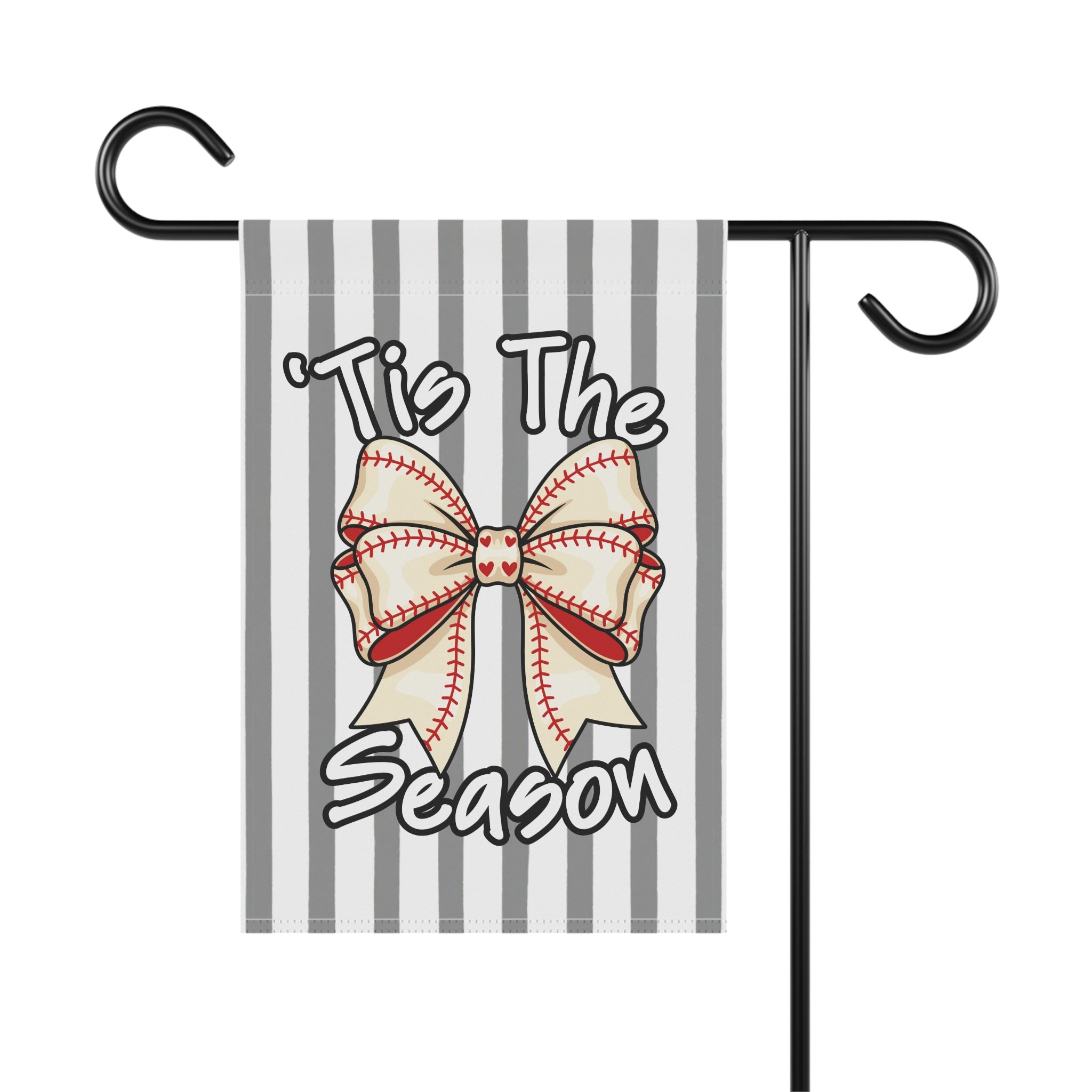 Baseball Bow Garden Flag – "'Tis The Season" Striped House Banner