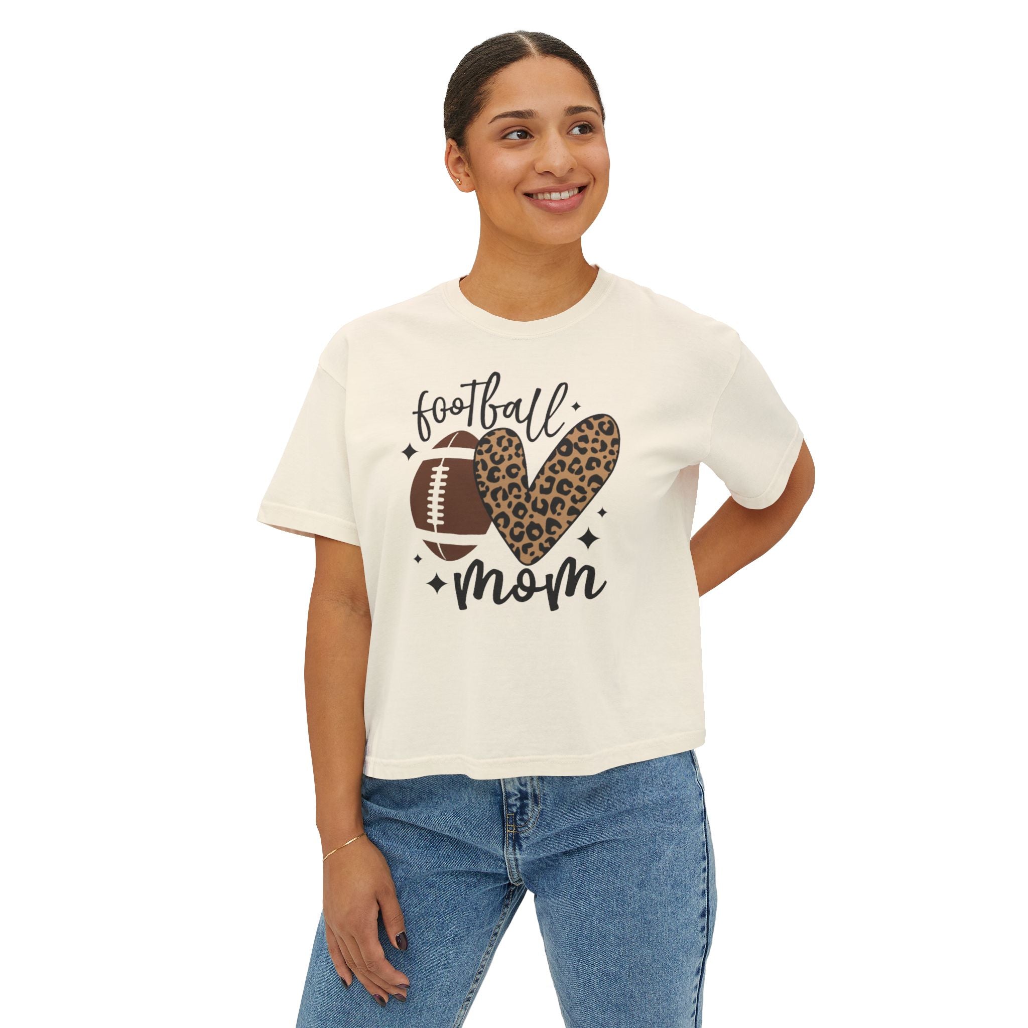 Football Mom Boxy Tee, Stylish Tee for Sports Moms, Cute Graphic T-Shirt, Perfect for Game Day, Gift for Mother's Day