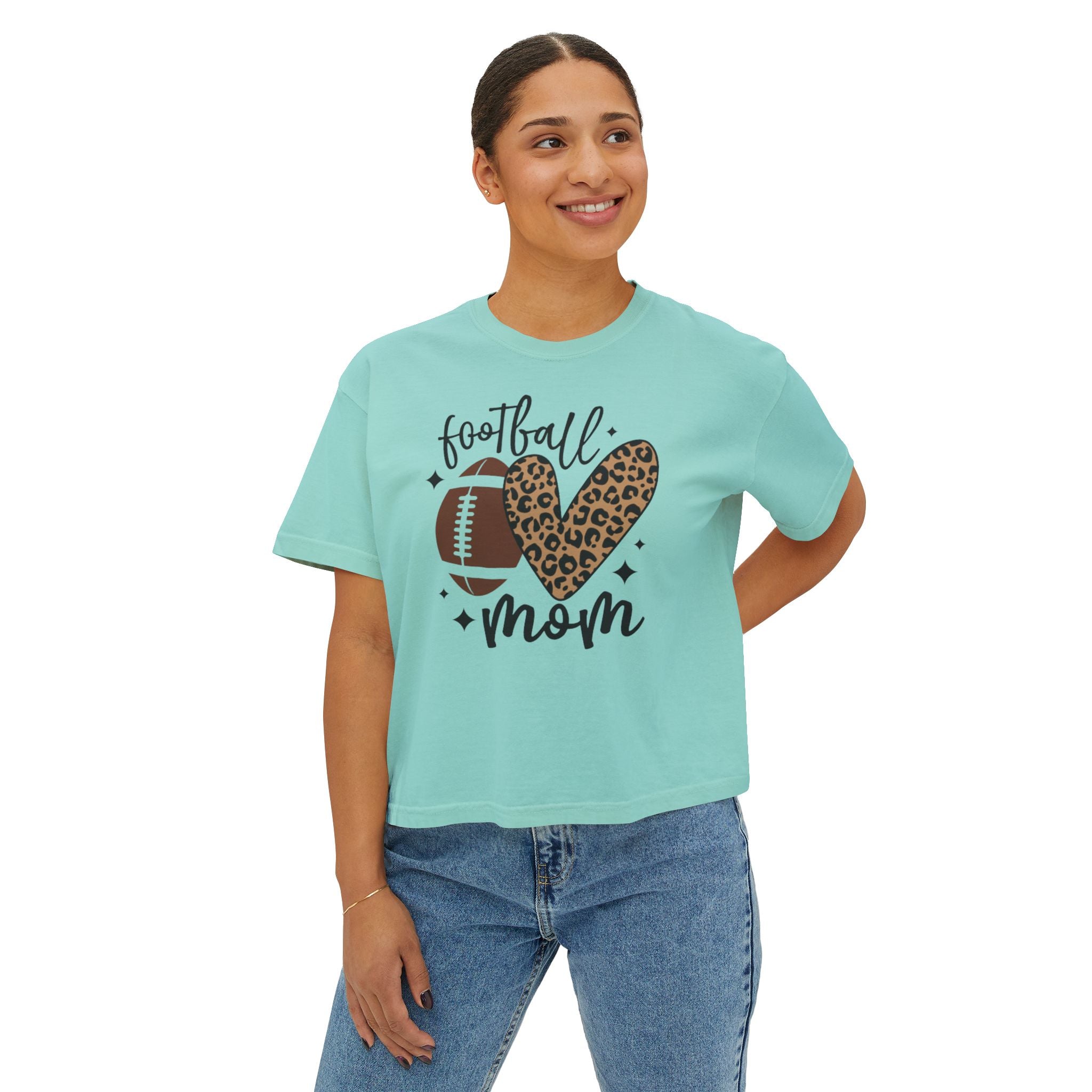 Football Mom Boxy Tee, Stylish Tee for Sports Moms, Cute Graphic T-Shirt, Perfect for Game Day, Gift for Mother's Day