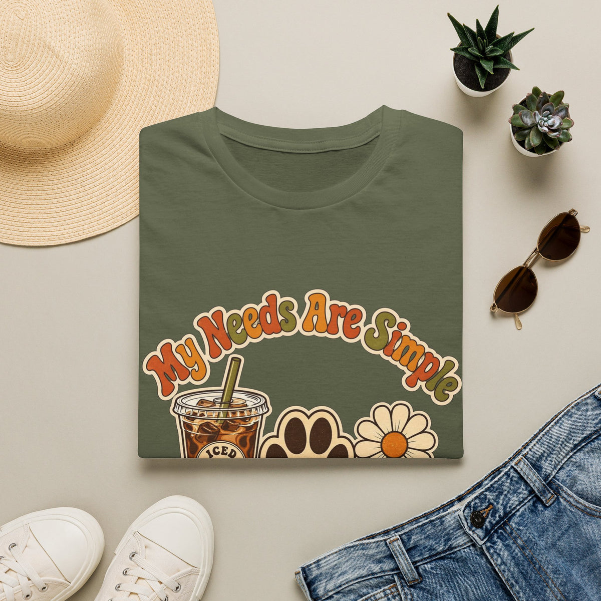 My Needs Are Simple Paw & Iced Coffee Graphic T-Shirt