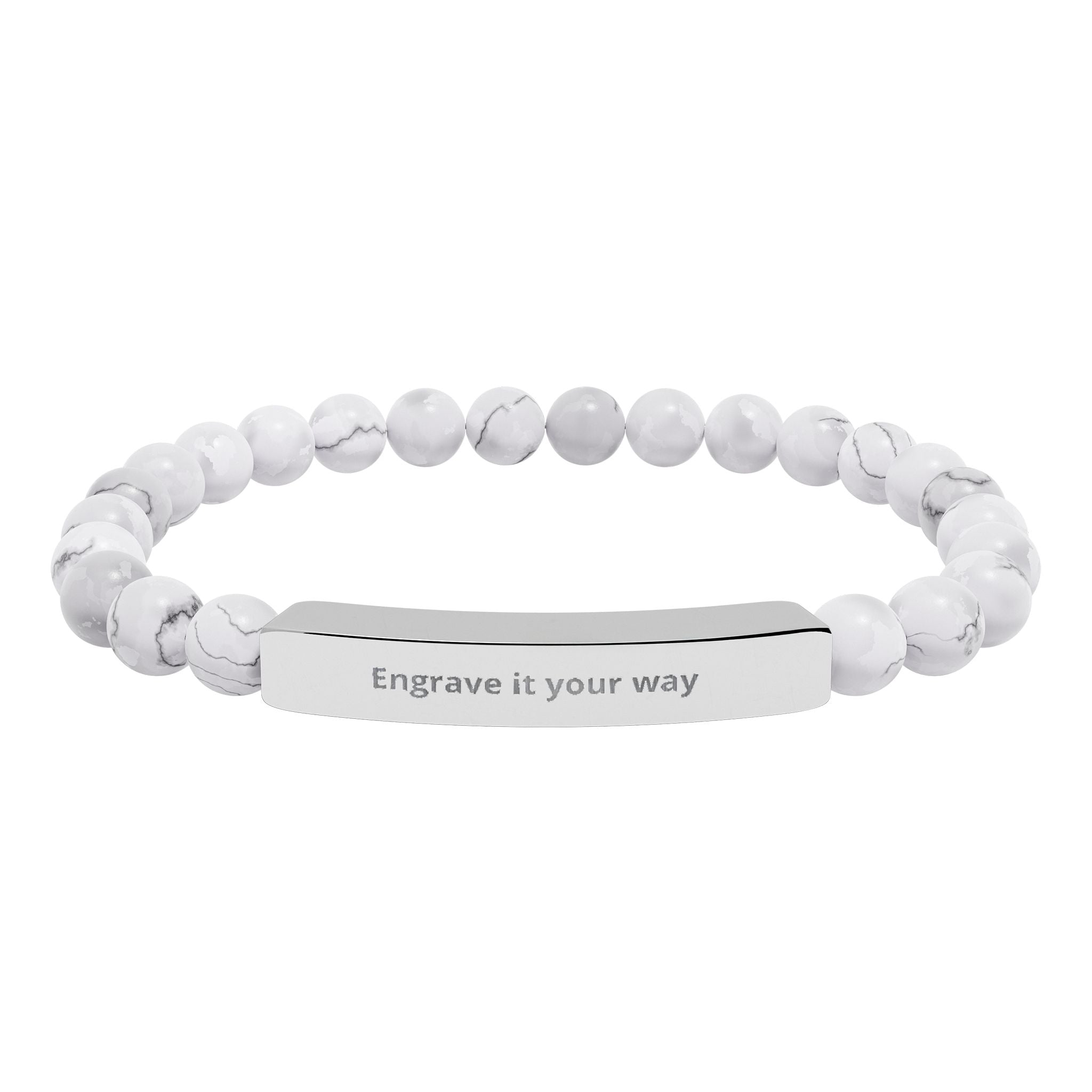 Engravable Natural Stone Bar Bracelet – Stretch Beaded Personalized Jewelry