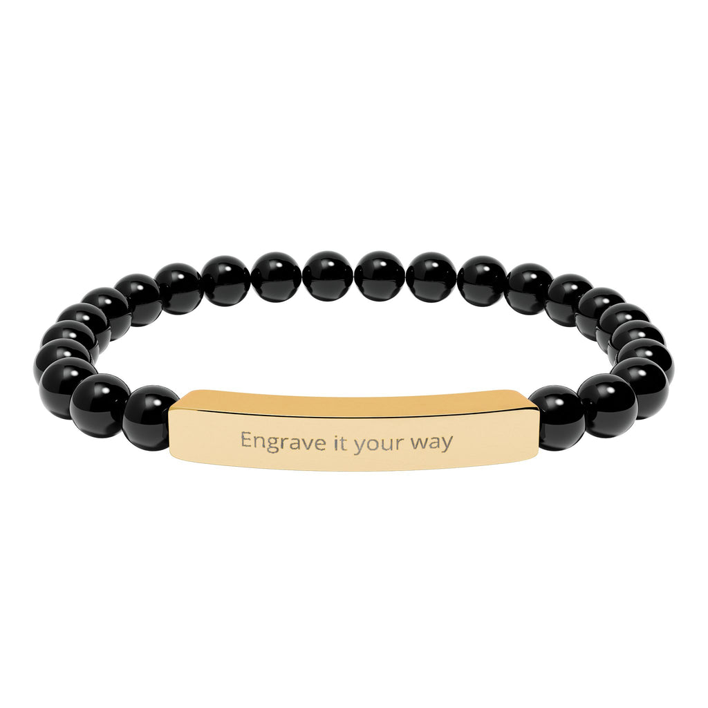 Engravable Natural Stone Bar Bracelet – Stretch Beaded Personalized Jewelry