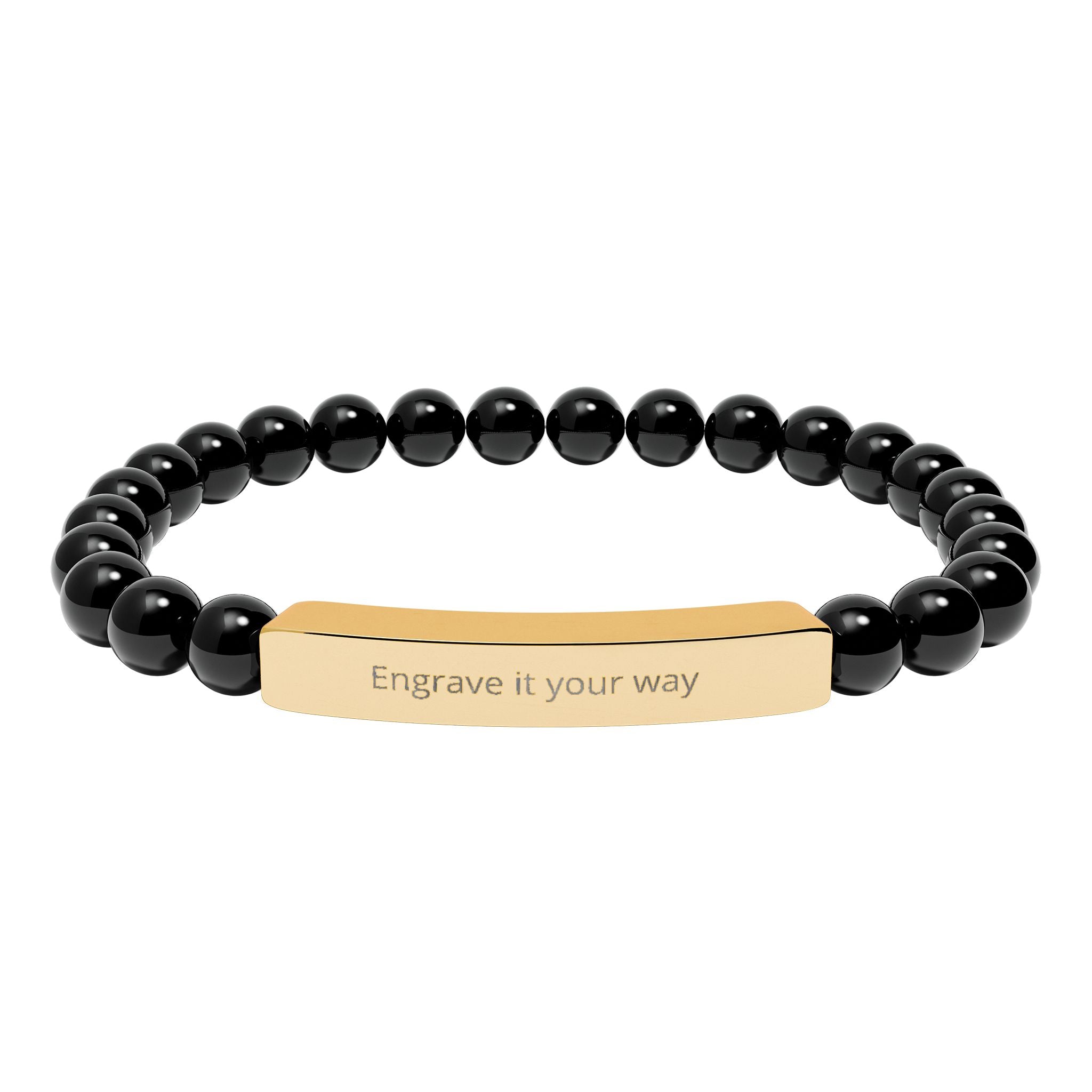 Engravable Natural Stone Bar Bracelet – Stretch Beaded Personalized Jewelry