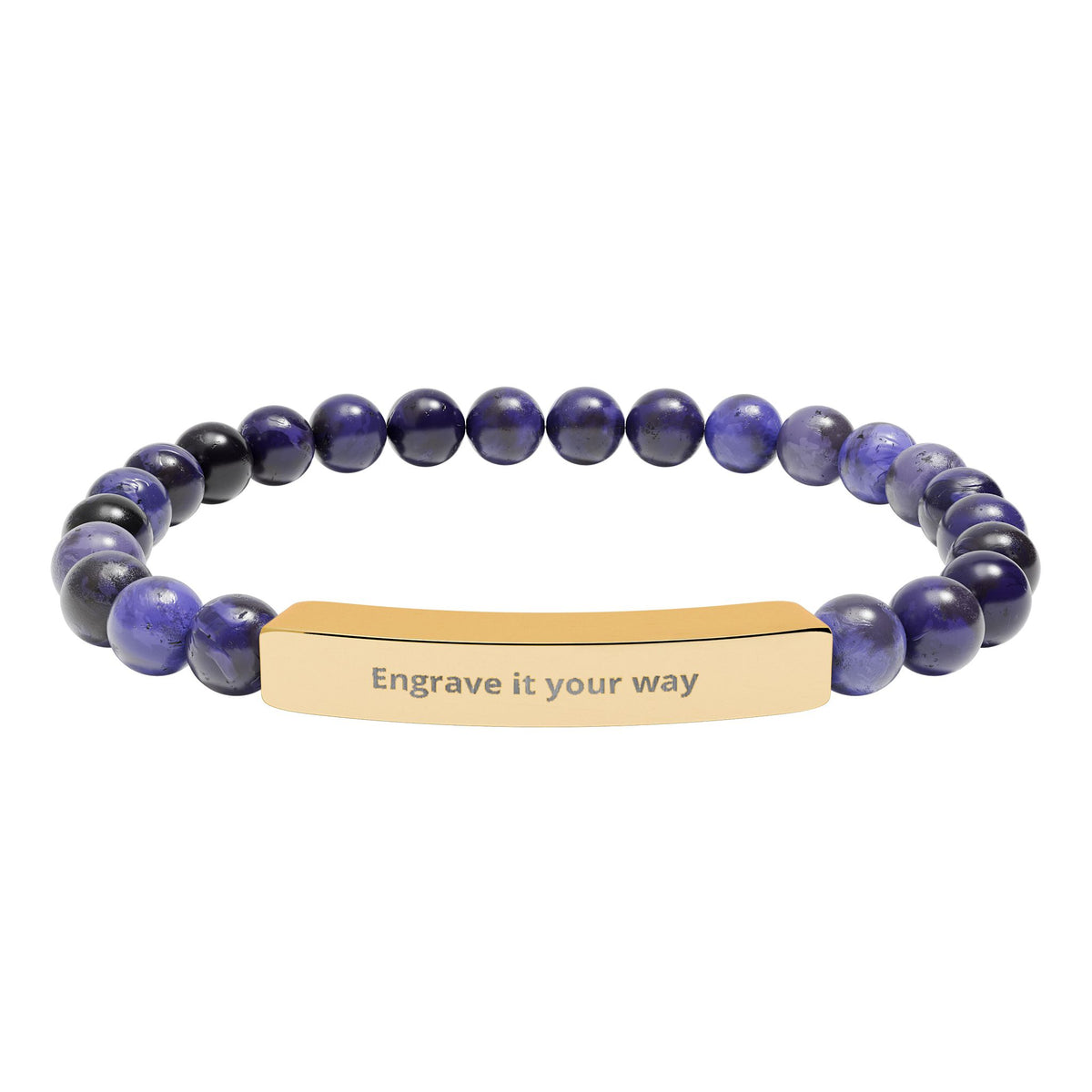 Engravable Natural Stone Bar Bracelet – Stretch Beaded Personalized Jewelry