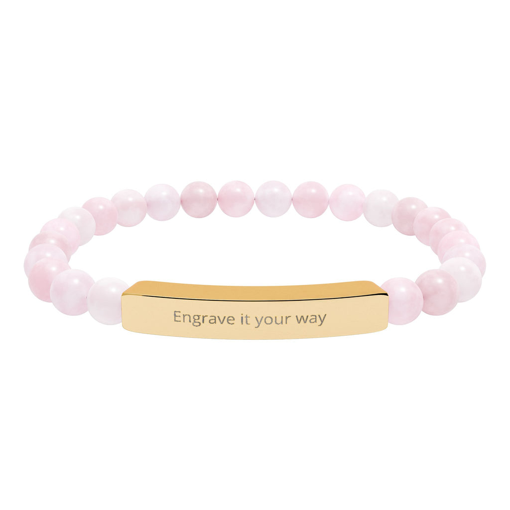 Engravable Natural Stone Bar Bracelet – Stretch Beaded Personalized Jewelry