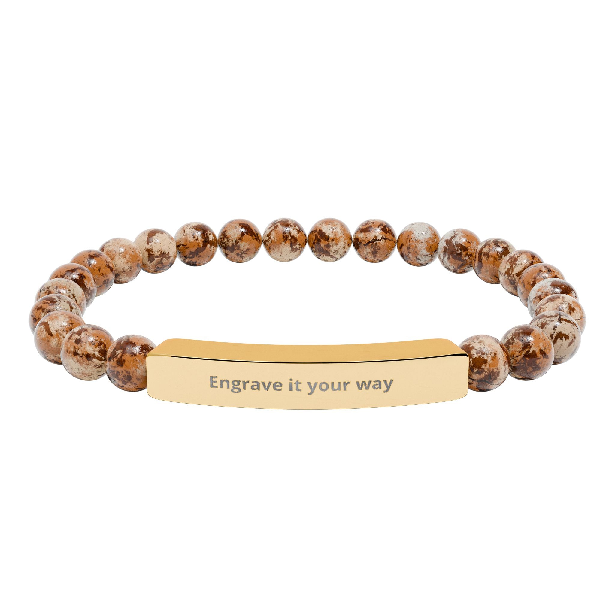 Engravable Natural Stone Bar Bracelet – Stretch Beaded Personalized Jewelry