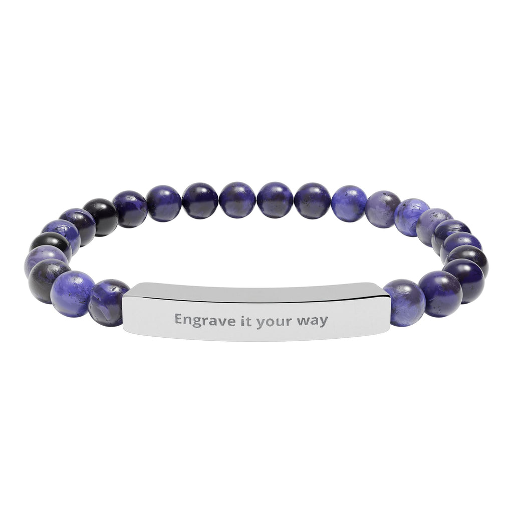 Engravable Natural Stone Bar Bracelet – Stretch Beaded Personalized Jewelry