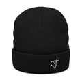 Embroidered Heart & Cross Ribbed Knit Beanie
